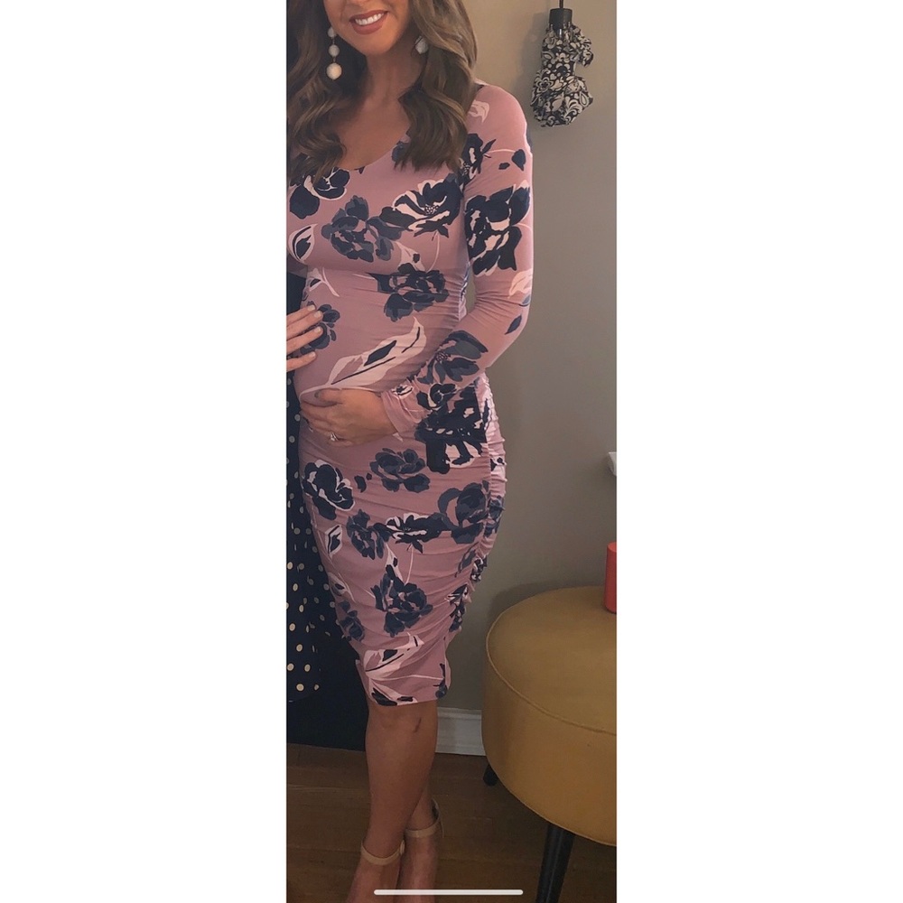 A Pea In The Pod Pink and Navy Maternity Dress